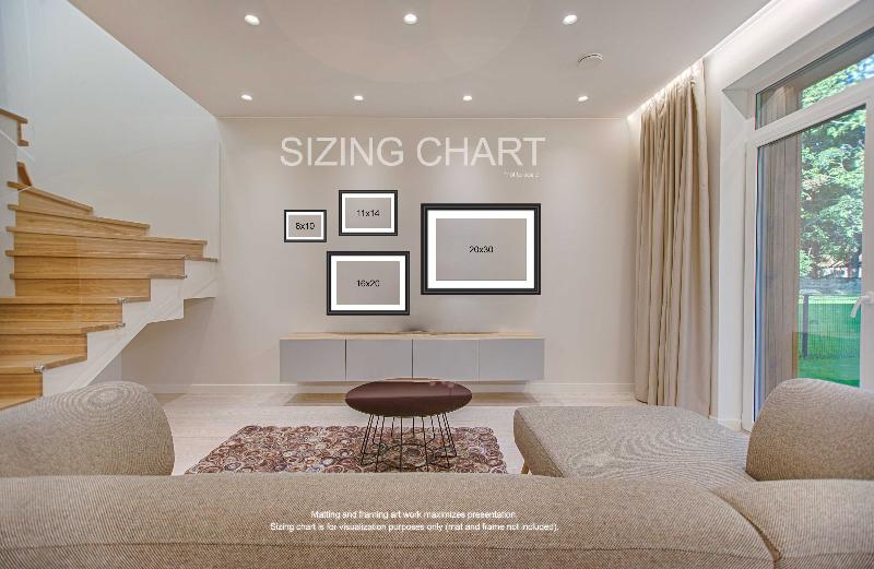 sizing chart for matted and framed photographs to visualize space they fill