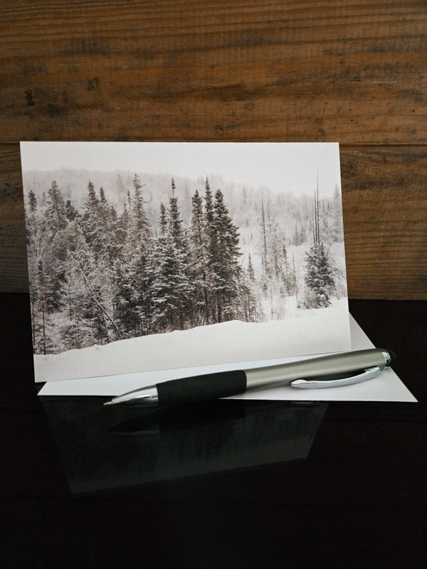Christmas greeting card of algonquin forest winter scene 'SlumberingPines' created by laura cook of vision photography 