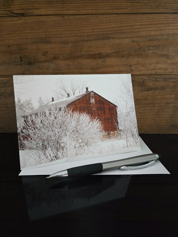 Christmas greeting card of Cambridge winter scene 'WinterBarn' created by laura cook of vision photography 
