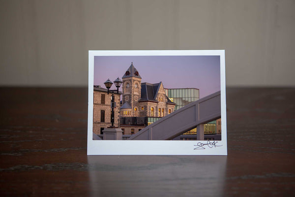 Greeting card featuring old post office at twilight in Cambridge photo Photo by Cambridge Ontario Photographer Laura Cook of Vision Photography